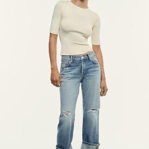TRF STRAIGHT FOLD UP MID-WAIST JEANS