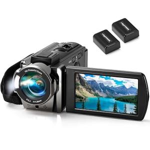 Full HD 1080P Digital Video Camera Camcorder with 3-Inch Rotating LCD, 16X Digital Zoom, and Dual Batteries – Black
