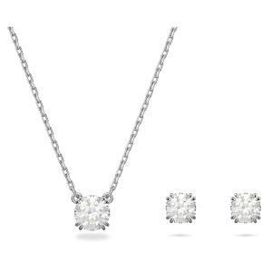 Clear Crystal Pendant & Earrings Jewellery Set with Rhodium Finish