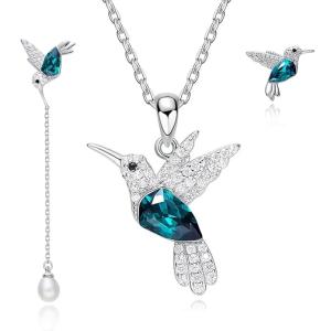 Austrian Crystal Green Hummingbird Jewellery Set