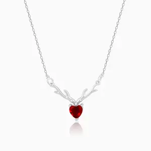 Silver Deer Heart in Red Necklace