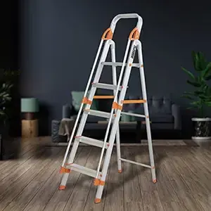 5-Step Aluminum Foldable Ladder with Safety Handrail